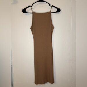 H&M Brown Ribbed High Neck Low Back Dress